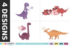 Love themed dinosaur PNG graphics for printable Valentine cards.