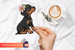 Cute Doberman Puppy Flower Sticker, Cute Animal Sticker Product Image 1