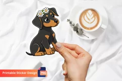 Cute Doberman Puppy Flower Sticker, Cute Animal Sticker Product Image 1