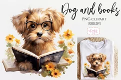 Cute dog reading a book PNG for sublimation clipart Product Image 1
