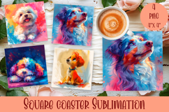 Summer Dog Square Coasters PNG, Dog Square Coaster Product Image 1