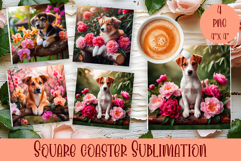 Summer Dog Square Coasters PNG, Dog Square Coaster Product Image 1