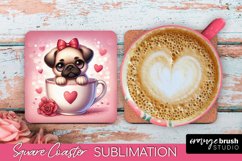 Cute Dog Valentine Square Coaster Sublimation Design