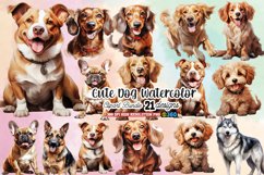 Cute Dog Watercolor Clipart Bundle, Cute Dog Watercolor PNG Product Image 1