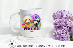 cute watercolor poodles design shown on a mug