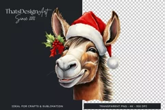 Cute Donkey clipart, Christmas Animals PNG for Sublimation Product Image 4