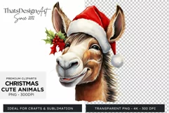 Cute Donkey clipart, Christmas Animals PNG for Sublimation Product Image 1