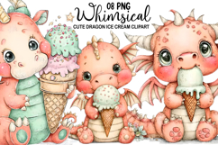Cute Dragon Ice Cream Clipart png Watercolor png Product Image 1