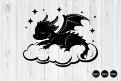 Cute Dragon Sleeping On The Clouds SVG, Cute Dragon SVG Product Image 1