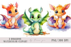 Cute watercolor dragon clipart - 3 png files Product Image 1