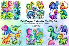 Cute Dragons Watercolor Set Clip Art PNG Product Image 1