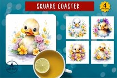 Cute Duck png Watercolor animal flowers coaster