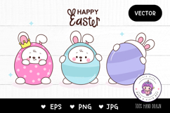 Cute bunny clipart and egg kawaii animals easter sublimation Product Image 1