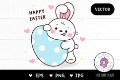 Cute Bunny clipart rabbit hug big easter egg kawaii animals Product Image 1