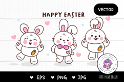 Cute easter bunny clipart rabbit kawaii animals vector Product Image 1