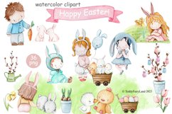 Cute Easter Watercolor Clipart, Easter kids and animals Product Image 1