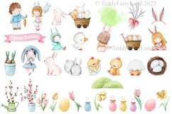 Cute Easter Watercolor Clipart, Easter kids and animals Product Image 2