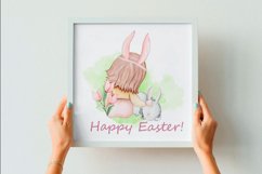 Cute Easter Watercolor Clipart, Easter kids and animals Product Image 8