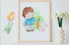 Cute Easter Watercolor Clipart, Easter kids and animals Product Image 9
