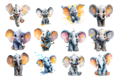 Cute Elephant PNG Cartoon Clipart Bundle 40 PNG Product Image 3
