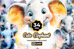 Cute Elephant PNG Cartoon Clipart Bundle 40 PNG Product Image 1