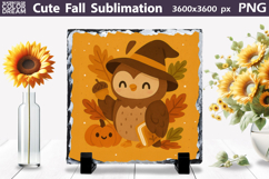 Cute Fall Sublimation | Autumn Leaves Owl Pumpkin PNG Product Image 1