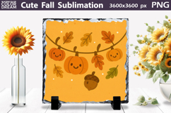 Cute Fall Sublimation | Autumn Leaves Pumpkin PNG Product Image 1