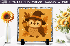 Cute Fall Sublimation | Autumn Leaves Owl Pumpkin PNG Product Image 1