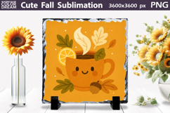 Cute Autumn Tea Cup PNG | Kawaii Fall Sublimation Product Image 1