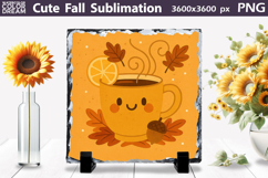 Smiling Autumn Tea Cup Illustration | Cozy Fall Sublimation Product Image 1