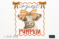 Cute Fall Coziest Pumpkin Highland Cow PNG Product Image 1
