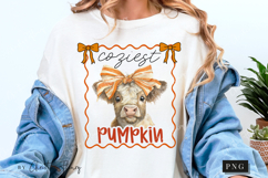 Cute Fall Coziest Pumpkin Highland Cow PNG Product Image 4
