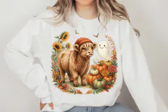 Cute fall highland cow ghost Spooky Season PNG Designs Product Image 4