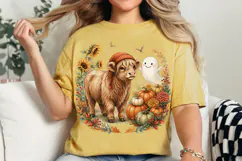 Cute fall highland cow ghost Spooky Season PNG Designs Product Image 5