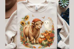 Cute fall highland cow ghost Spooky Season PNG Designs Product Image 2