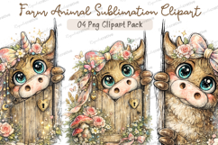 Cute Highland Cow Clipart PNG Bundle, Watercolor Farm Animal Product Image 1