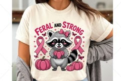 Cute Feral and Strong Raccoon PNG, Breast Cancer Awareness Product Image 1