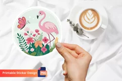 Cute Flamingo Sticker, Flamingo Flower Art, Butterfly Decor Product Image 1