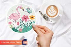 Cute Flamingo Sticker, Flamingo Flower Art, Butterfly Decor Product Image 1