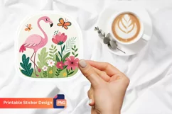 Cute Flamingo Sticker, Flamingo Flower Art, Butterfly Decor Product Image 1