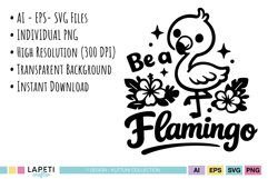 Kids shirt design featuring a tropical flamingo