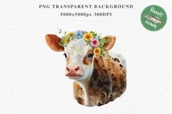 Cute Floral Baby Cow Flowers Watercolor Clipart PNG Highland Transparent t-shirt designs sublimation kids printable digital nursery wall art farm animals watercolor floral baby cow png, highland cow clipart, cow couple, farm animals clip art, sublimation