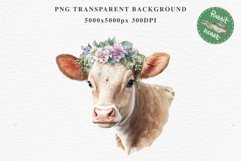 Cute Floral Baby Cow Flowers Watercolor Clipart PNG Highland Transparent t-shirt designs sublimation kids printable digital nursery wall art farm animals watercolor floral baby cow png, highland cow clipart, cow couple, farm animals clip art, sublimation