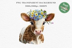 Cute Floral Baby Cow Flowers Watercolor Clipart PNG Highland Transparent t-shirt designs sublimation kids printable digital nursery wall art farm animals watercolor floral baby cow png, highland cow clipart, cow couple, farm animals clip art, sublimation