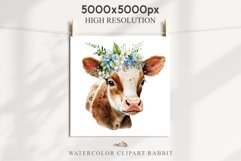 Cute Floral Baby Cow Flowers Watercolor Clipart PNG Highland Transparent t-shirt designs sublimation kids printable digital nursery wall art farm animals