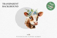 Cute Floral Baby Cow Flowers Watercolor Clipart PNG Highland Transparent t-shirt designs sublimation kids printable digital nursery wall art farm animals