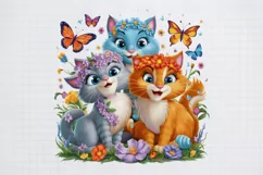 Cute Floral Cats Colorful, Cute Floral Cats, Cute Floral Product Image 1