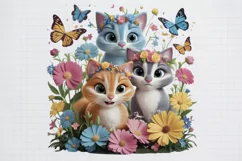 Cute Floral Cats Colorful, Cute Floral Cats, Cute Floral Product Image 1