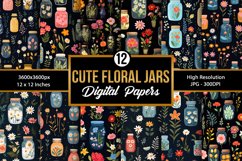 Cute Floral Jars Digital Papers, Jars &amp; Flowers Patterns Product Image 1