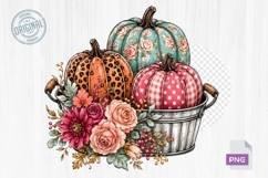 Cute Floral Patterned Pumpkins Fall PNG Sublimation Design Product Image 1
